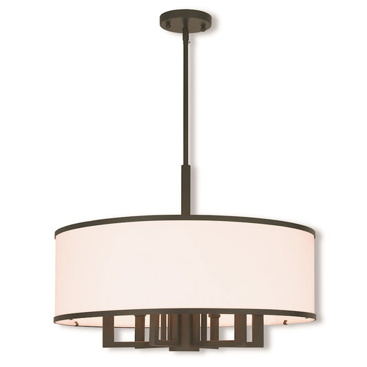 Livex Park Ridge 7 Light Pendant, Bronze/Off-White Hardback