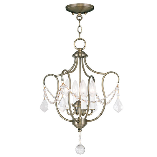 Livex Chesterfield 4 Light Convertible Chain/Ceiling Mount, Ant Brass