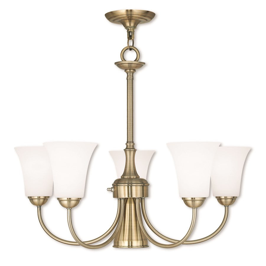 Livex Ridgedale 6 Light Dinette Chandelier, Antique Brass/Opal
