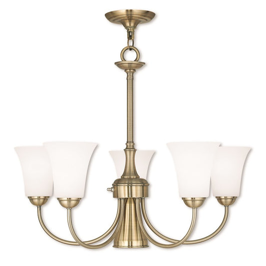 Livex Ridgedale 6 Light Dinette Chandelier, Antique Brass/Opal