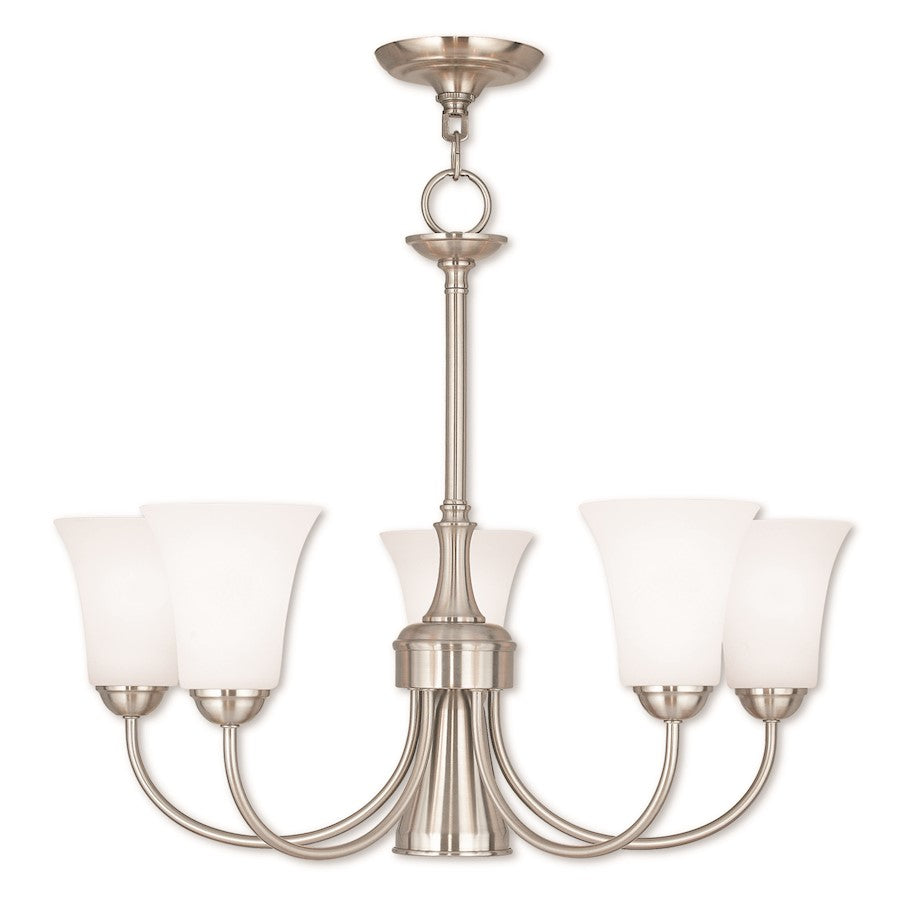 Livex Ridgedale 6 Light Dinette Chandelier, Nickel/Satin Opal White