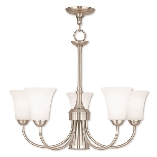 Livex Ridgedale 6 Light Dinette Chandelier, Nickel/Satin Opal White
