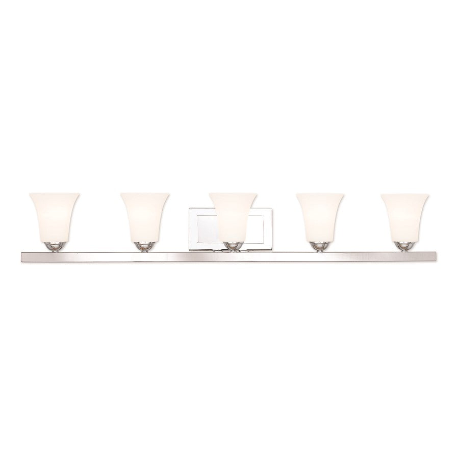 Livex Ridgedale 5 Light Bath Vanity, Polished Chrome/Opal Glass