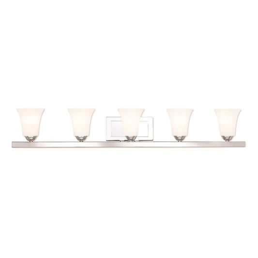 Livex Ridgedale 5 Light Bath Vanity, Polished Chrome/Opal Glass