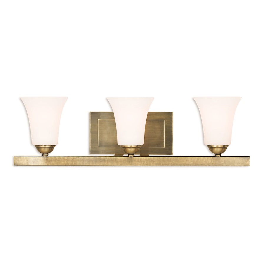 Livex Ridgedale 3 Light Bath Vanity, Antique Brass/Opal Glass