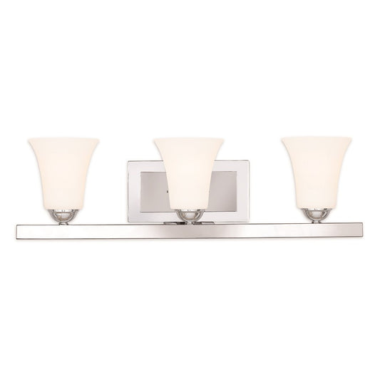 Livex Ridgedale 3 Light Bath Vanity, Polished Chrome/Opal Glass
