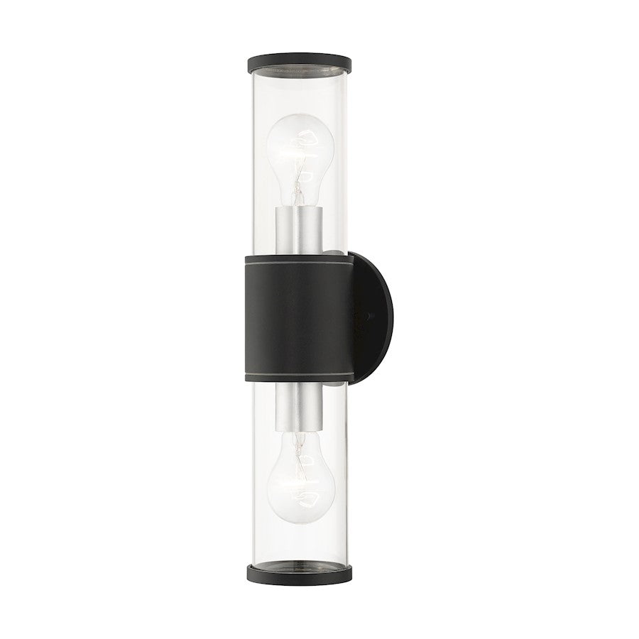 Livex Atlantic 2 Lt Outdoor Large ADA Wall Lantern, Black/Silver