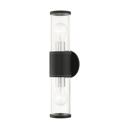 Livex Atlantic 2 Lt Outdoor Large ADA Wall Lantern, Black/Silver