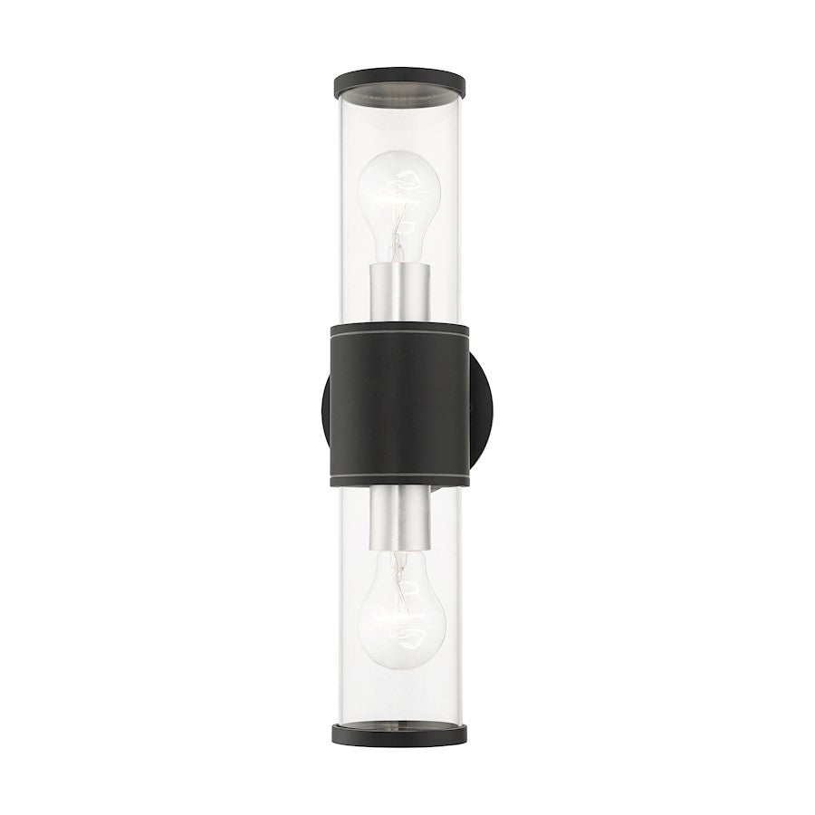 Livex Atlantic 2 Lt Outdoor Large ADA Wall Lantern, Black/Silver