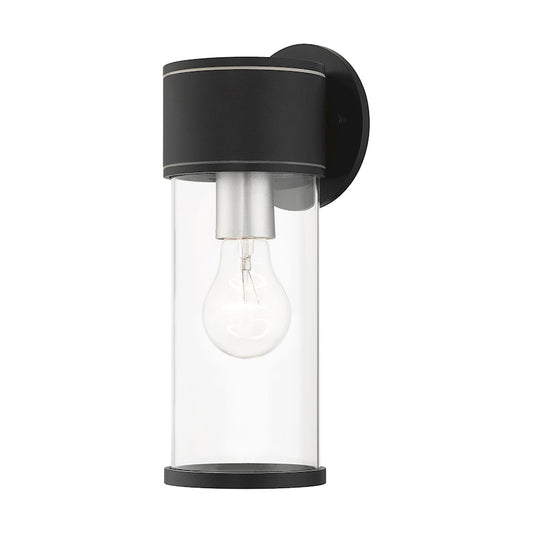 Livex Atlantic 1 Lt Outdoor Medium Wall Lantern, Black/Silver/Clear