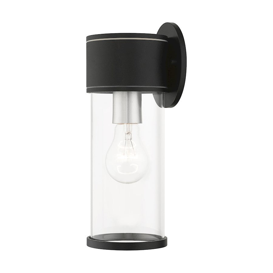 Livex Atlantic 1 Lt Outdoor Medium Wall Lantern, Black/Silver/Clear