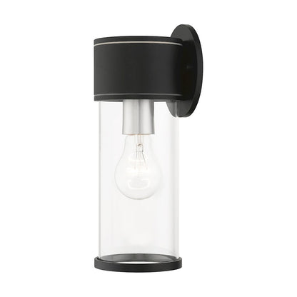 Livex Atlantic 1 Lt Outdoor Medium Wall Lantern, Black/Silver/Clear