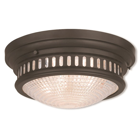 Livex Berwick 3 Light Ceiling Mount, Bronze/Hand Blown Glass