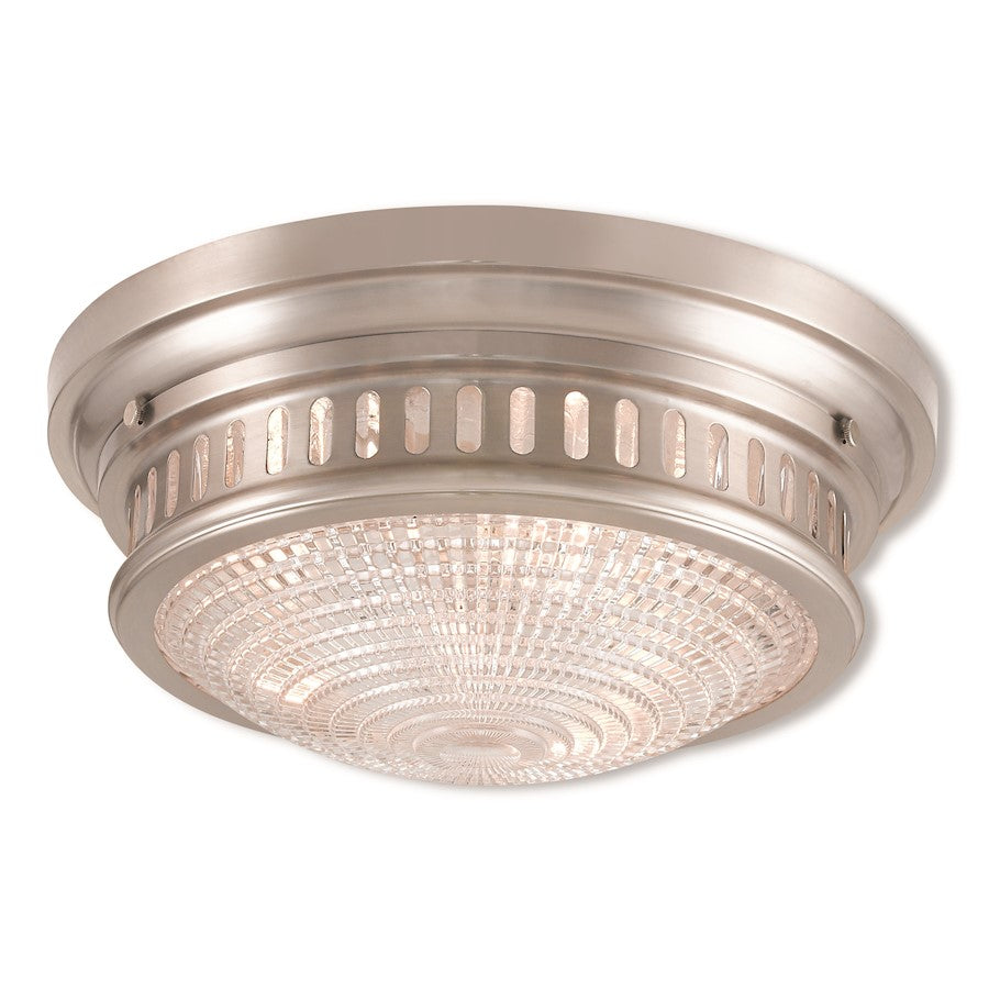 Livex Berwick 3 Light Ceiling Mount, Nickel/Hand Blown Clear Cut