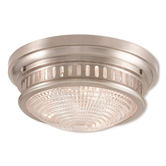 Livex Berwick 3 Light Ceiling Mount, Nickel/Hand Blown Clear Cut