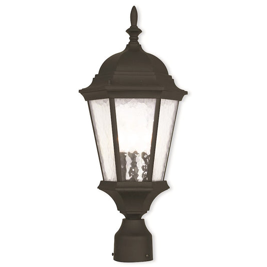 Livex Hamilton 21" 3 Light Post Top Lantern, Black/Clear Water