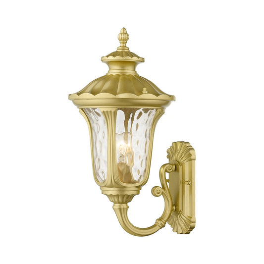 Livex Oxford 1 Lt Outdoor Med Wall Lantern, Gold/Clear Water