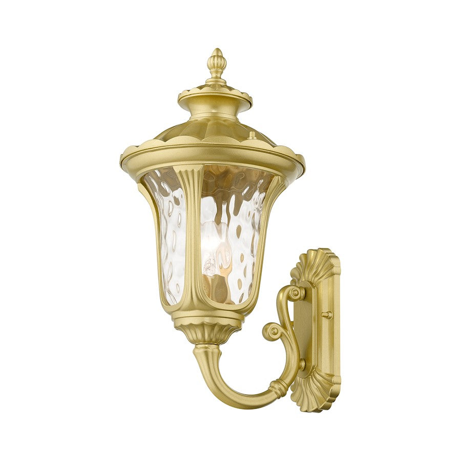 Livex Oxford 1 Lt Outdoor Med Wall Lantern, Gold/Clear Water