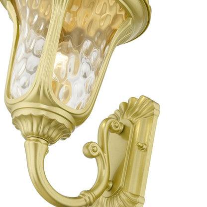 Livex Oxford 1 Lt Outdoor Med Wall Lantern, Gold/Clear Water