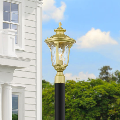 Livex Oxford 1 Lt Outdoor Med Post Top Lantern, Gold/Clear Water