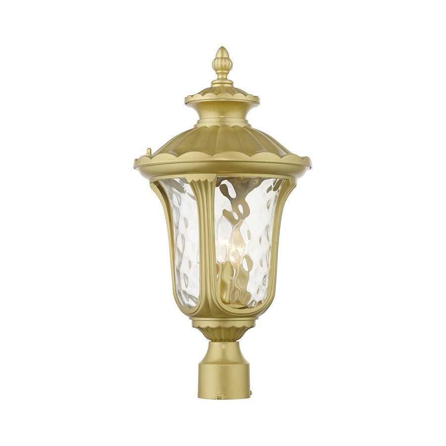 Livex Oxford 3 Lt Outdoor Large Post Top Lantern, Gold/Clear Water