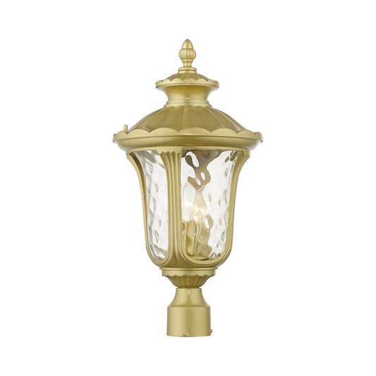 Livex Oxford 3 Lt Outdoor Large Post Top Lantern, Gold/Clear Water