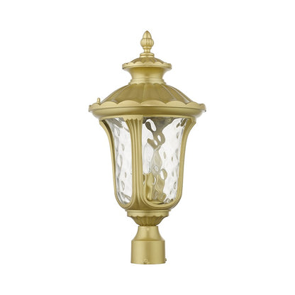 Livex Oxford 3 Lt Outdoor Large Post Top Lantern, Gold/Clear Water