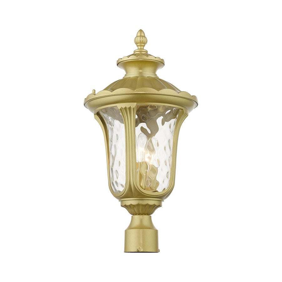 Livex Oxford 3 Lt Outdoor Large Post Top Lantern, Gold/Clear Water