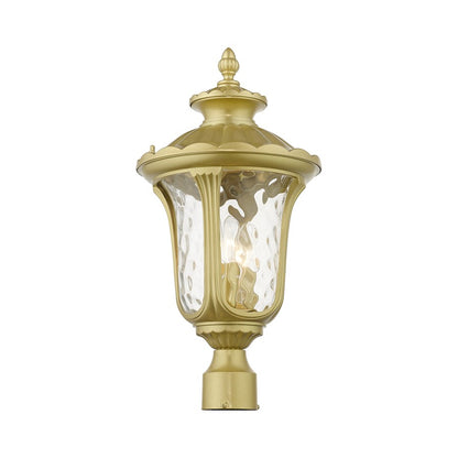 Livex Oxford 3 Lt Outdoor Large Post Top Lantern, Gold/Clear Water