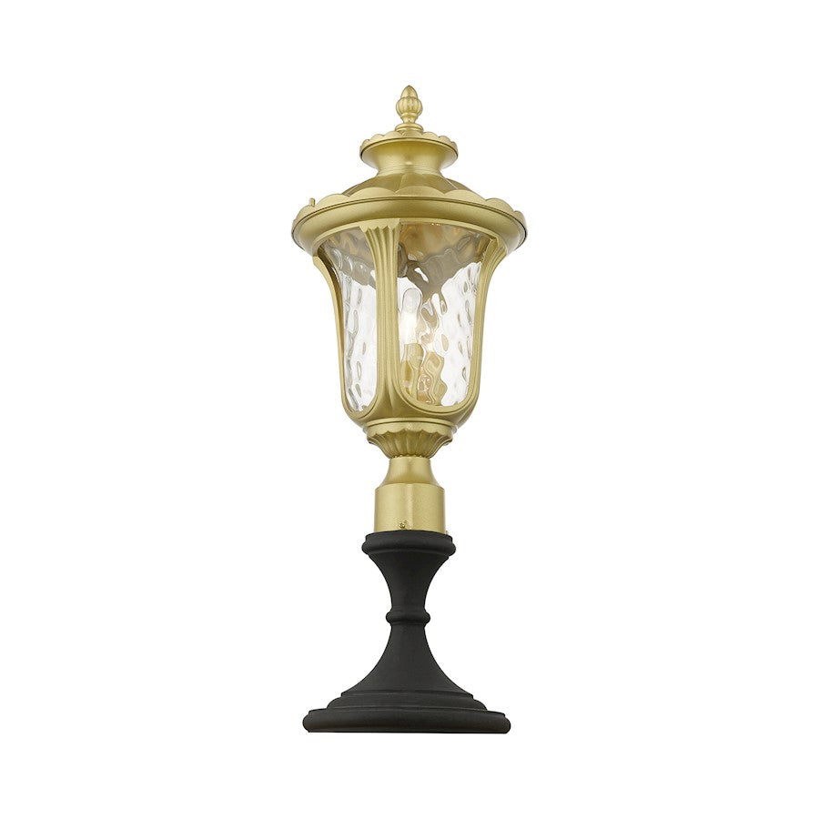 Livex Oxford 3 Lt Outdoor Large Post Top Lantern, Gold/Clear Water