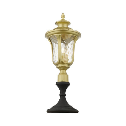 Livex Oxford 3 Lt Outdoor Large Post Top Lantern, Gold/Clear Water