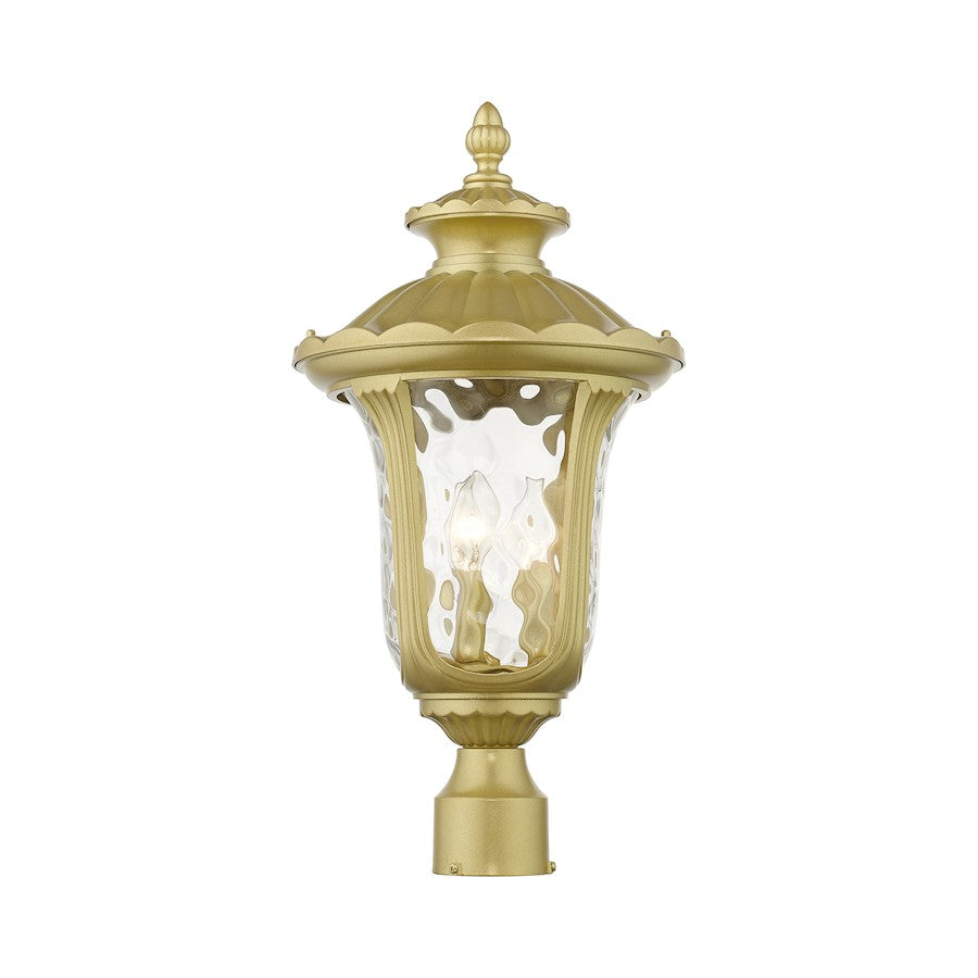 Livex Oxford 3 Lt Outdoor Large Post Top Lantern, Gold/Clear Water