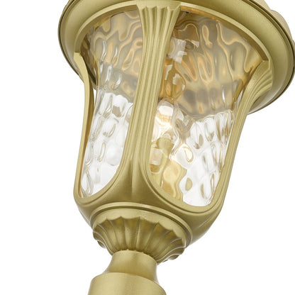 Livex Oxford 3 Lt Outdoor Large Post Top Lantern, Gold/Clear Water