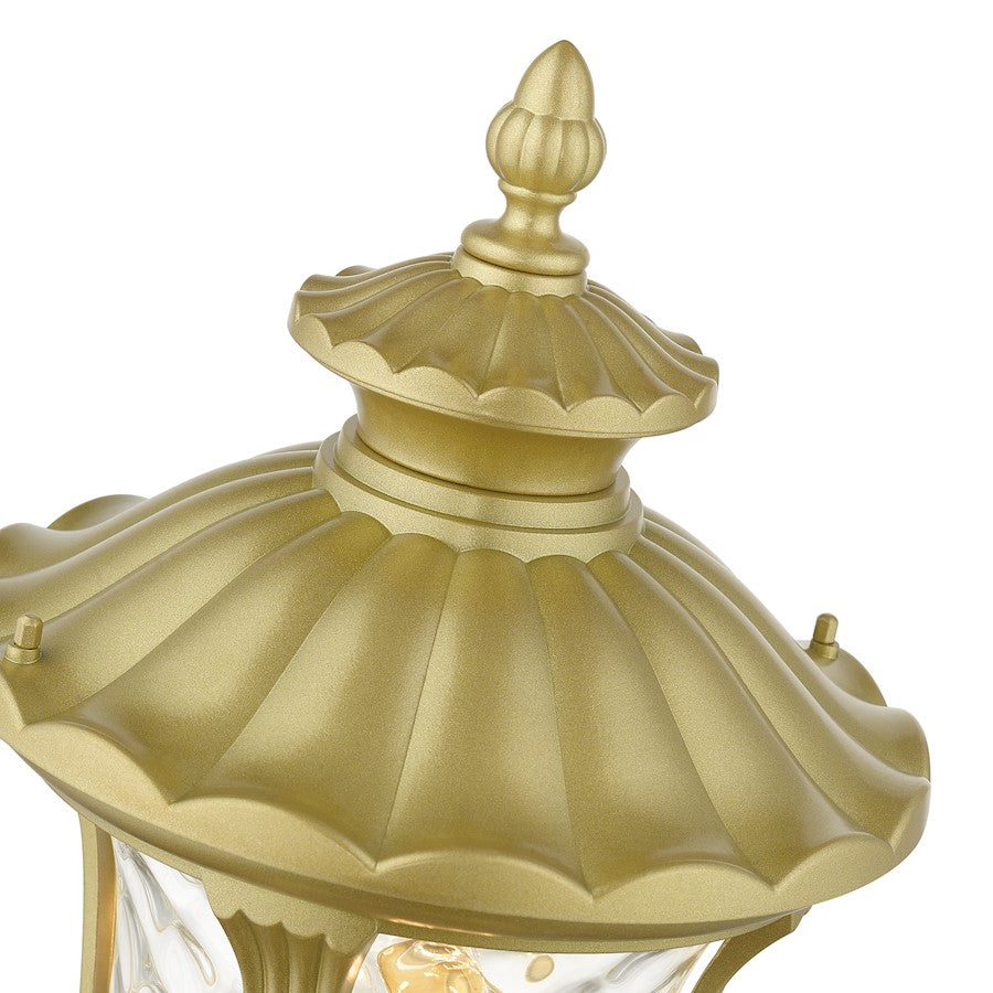 Livex Oxford 3 Lt Outdoor Large Post Top Lantern, Gold/Clear Water