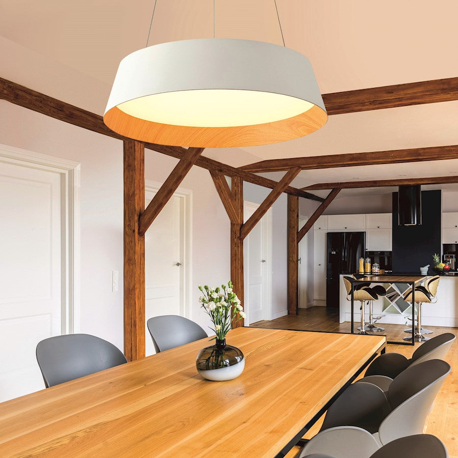 LED Pendant/38W, White/Wood