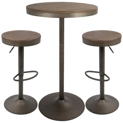 LumiSource Dakota Pub Set | Antique Brown Bamboo-Metal Frame | Kitchen & Bar Table with 2 Adjustable Stools | 27 x 27 x 30 in | Model B-DAK3AN-BN