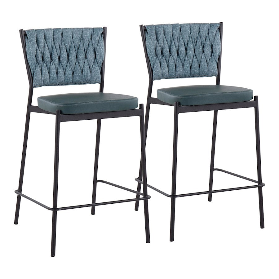 LumiSource Braided Tania Counter Stool Set of 2 | Contemporary Black Metal and Green Braided Fabric | Kitchen Island | Model B24-BRAIDTANIABKGN2