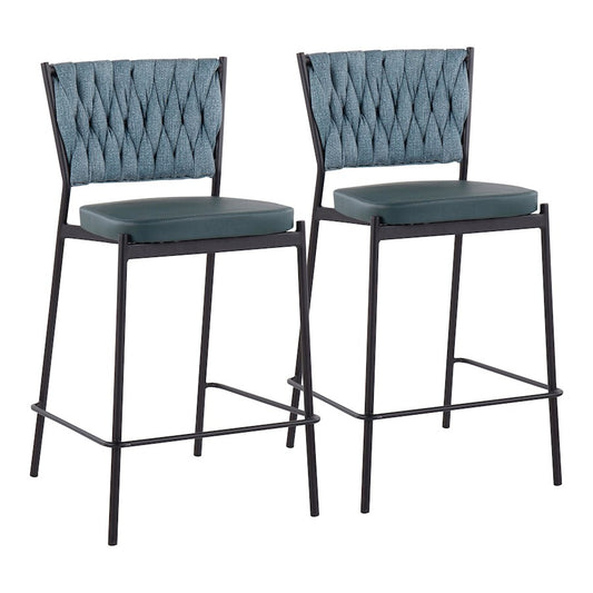 LumiSource Braided Tania Counter Stool Set of 2 | Contemporary Black Metal and Green Braided Fabric | Kitchen Island | Model B24-BRAIDTANIABKGN2
