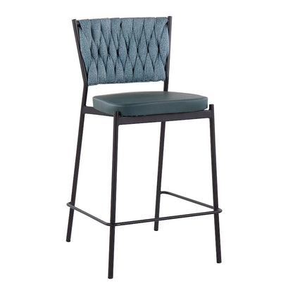 LumiSource Braided Tania Counter Stool Set of 2 | Contemporary Black Metal and Green Braided Fabric | Kitchen Island | Model B24-BRAIDTANIABKGN2