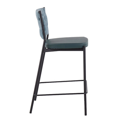 LumiSource Braided Tania Counter Stool Set of 2 | Contemporary Black Metal and Green Braided Fabric | Kitchen Island | Model B24-BRAIDTANIABKGN2