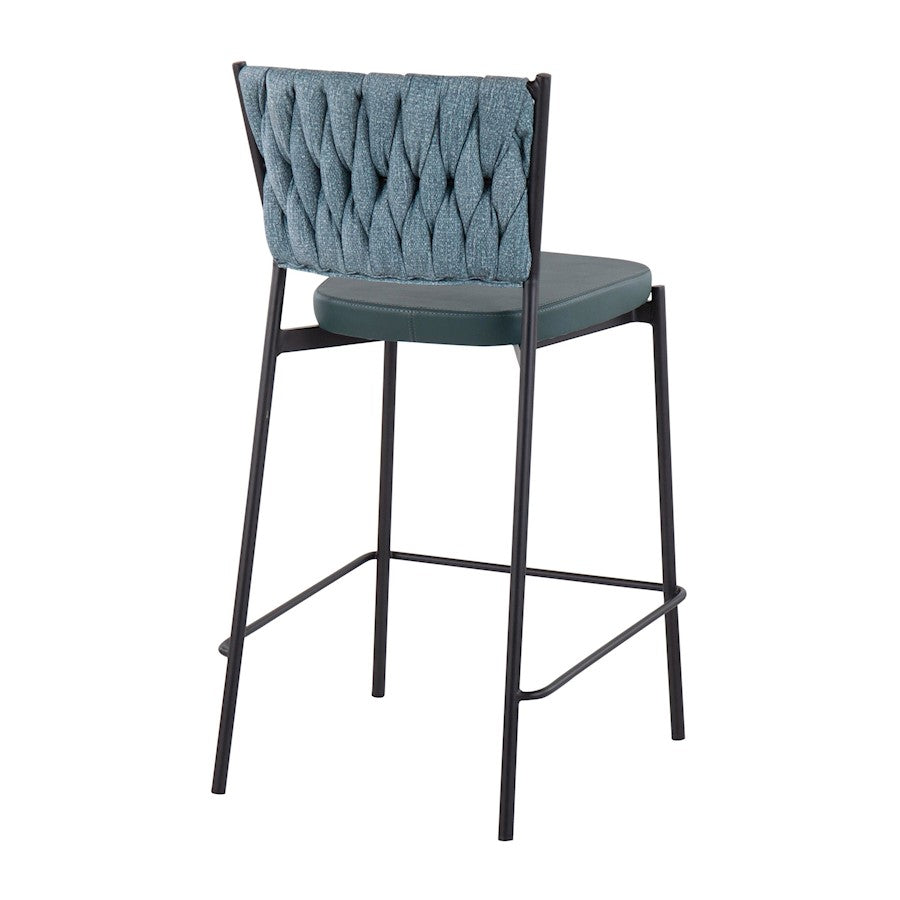LumiSource Braided Tania Counter Stool Set of 2 | Contemporary Black Metal and Green Braided Fabric | Kitchen Island | Model B24-BRAIDTANIABKGN2