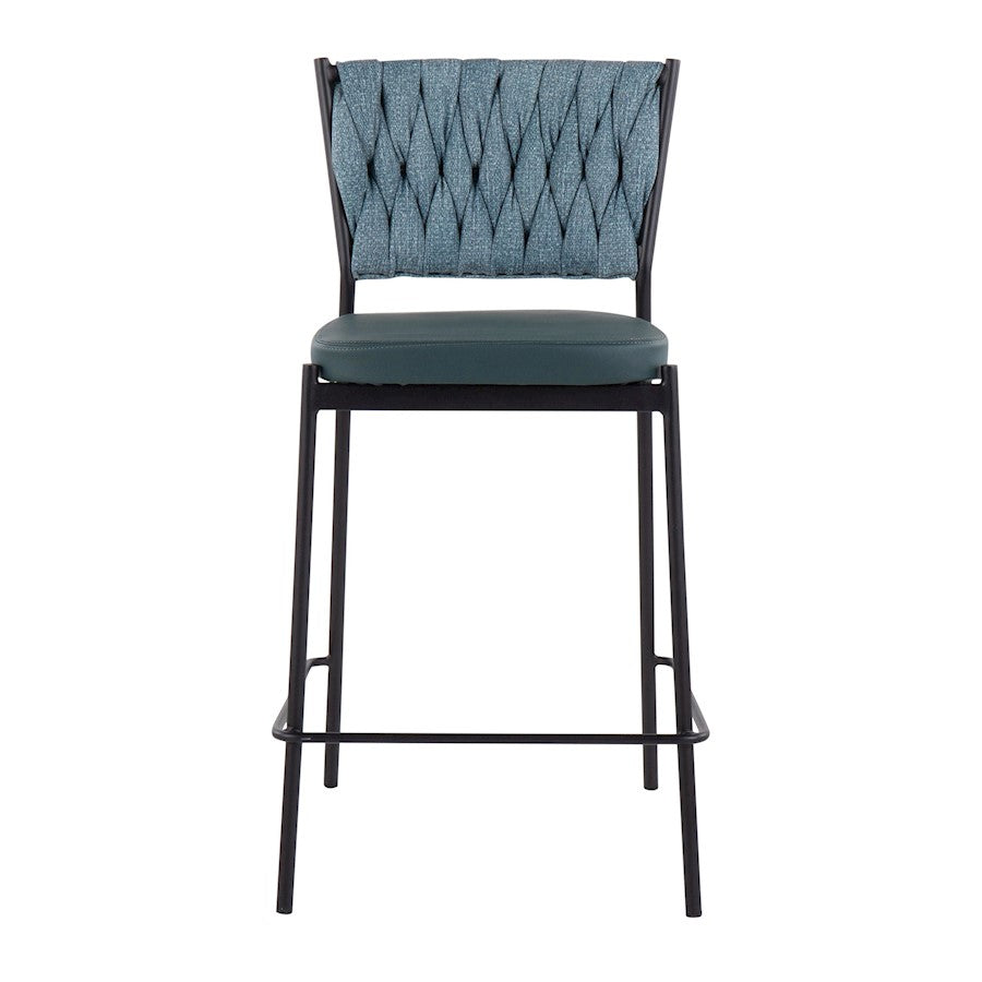 LumiSource Braided Tania Counter Stool Set of 2 | Contemporary Black Metal and Green Braided Fabric | Kitchen Island | Model B24-BRAIDTANIABKGN2