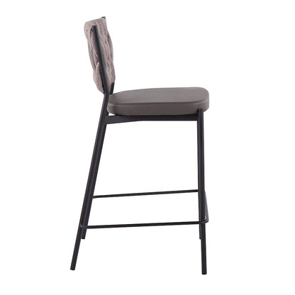 LumiSource Braided Tania Counter Stool Set of 2 | Black Metal, Grey PU & Light Brown Fabric | Kitchen Island | Model B24-BRAIDTANIABKGYLBN2