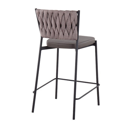 LumiSource Braided Tania Counter Stool Set of 2 | Black Metal, Grey PU & Light Brown Fabric | Kitchen Island | Model B24-BRAIDTANIABKGYLBN2