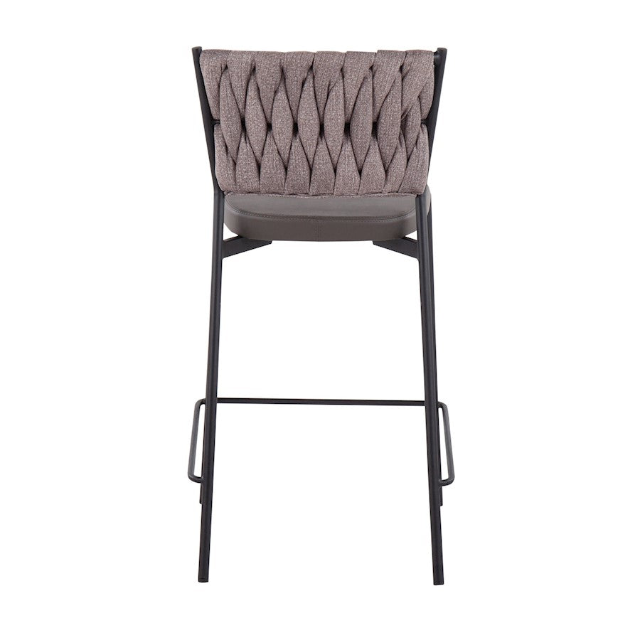 LumiSource Braided Tania Counter Stool Set of 2 | Black Metal, Grey PU & Light Brown Fabric | Kitchen Island | Model B24-BRAIDTANIABKGYLBN2