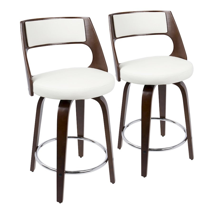 LumiSource Cecina Counter Stool Set of 2 | Cherry Wood, White PU & Chrome | Mid-Century Modern Kitchen Island | Model B24-CECINA2-SWVRCHW2