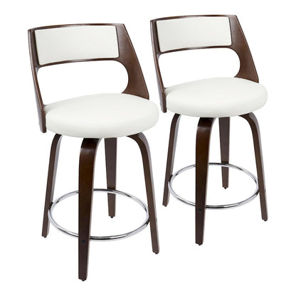 LumiSource Cecina Counter Stool Set of 2 | Cherry Wood, White PU & Chrome | Mid-Century Modern Kitchen Island | Model B24-CECINA2-SWVRCHW2