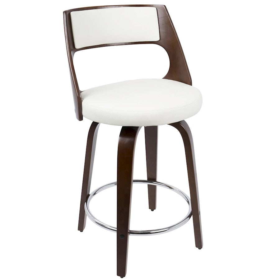 LumiSource Cecina Counter Stool Set of 2 | Cherry Wood, White PU & Chrome | Mid-Century Modern Kitchen Island | Model B24-CECINA2-SWVRCHW2