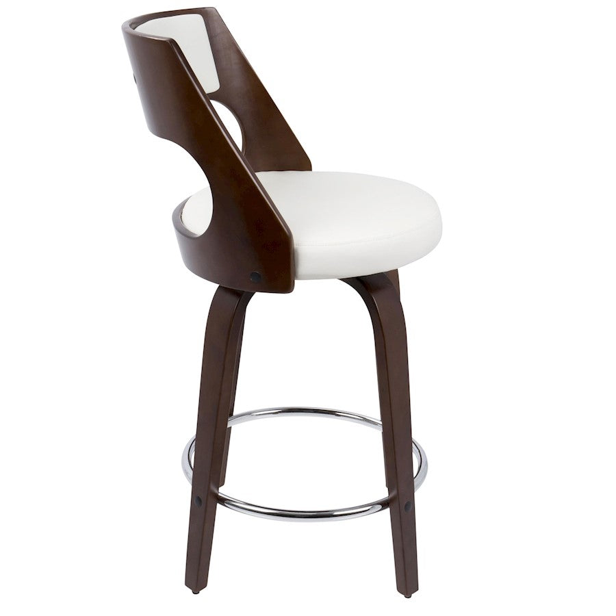 LumiSource Cecina Counter Stool Set of 2 | Cherry Wood, White PU & Chrome | Mid-Century Modern Kitchen Island | Model B24-CECINA2-SWVRCHW2