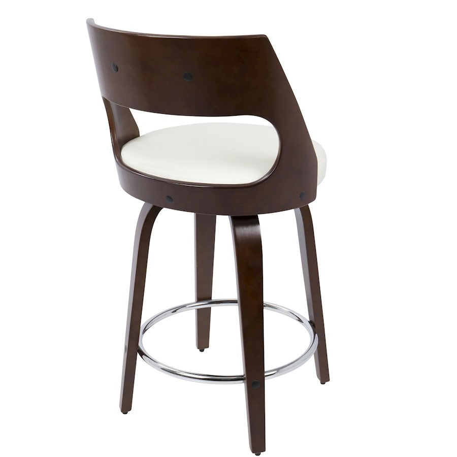 LumiSource Cecina Counter Stool Set of 2 | Cherry Wood, White PU & Chrome | Mid-Century Modern Kitchen Island | Model B24-CECINA2-SWVRCHW2
